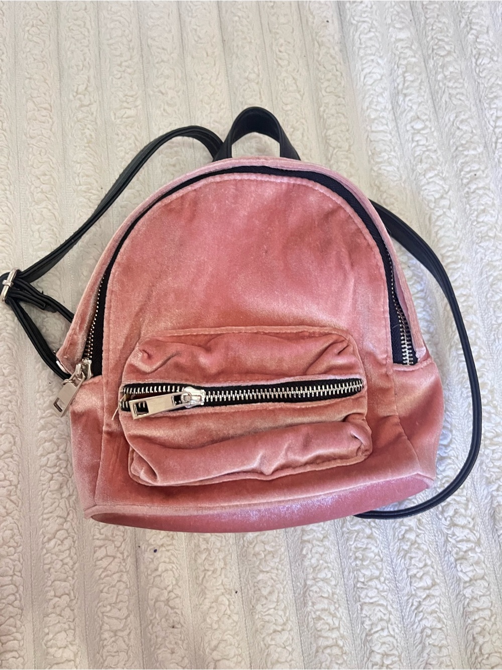 Madden Girl Pink Velvet Mini Backpack with Black Accents